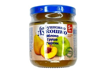 Бабушкино лукошко Пюре 100г с/б Россия (яблоко, груша и персик)