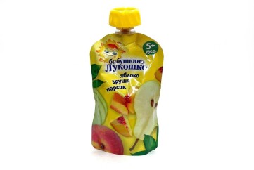 Бабушкино лукошко Пюре 90г д/п Россия (яблоко, груша и персик)