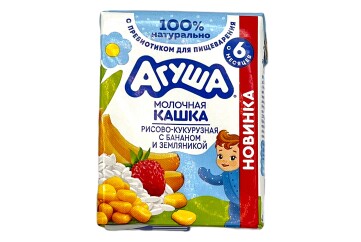 Агуша Кашка молочная 210г т/п Россия (рисово кукурузная с бананом и земляникой)
