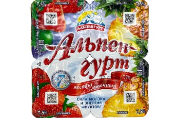 Альпенгурт Продукт йогуртный экстра сливочный 7,5% 100г Россия (клубника-ананас)