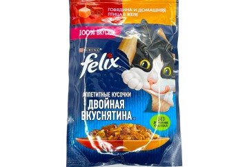Феликс Корм д/кошек говядина птица в желе 75г м/уп. Россия