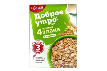 Увелка Хлопья 4-х зерновые с отрубями 350г Россия