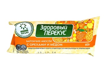 Здоровый перекус Батончик- мюсли 55г Россия (с орехами и медом)