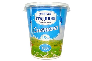 Добрая традиция Сметана 15% 350г пл/ст ОАО ГМЗ
