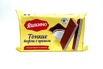 Яшкино Вафли Тонкие 144г Россия (с какао и молочным кремом)